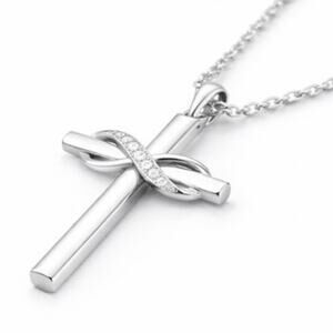 925 Sterling Silver Necklace w/ CZ Infinity Cross Valentine's Anniversary Gift